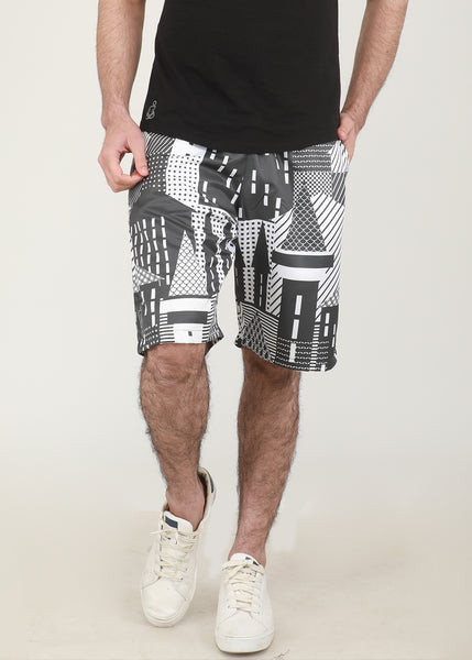 Black & White Cityscape Shorts