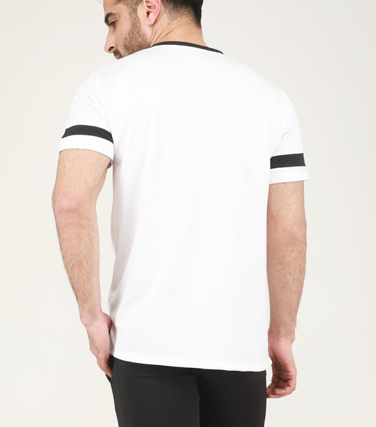 White & Black Stripe V-Neck T-Shirt