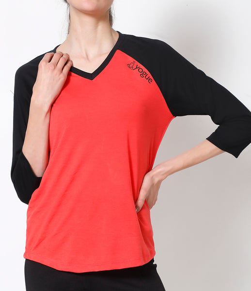 Red-Black 3/4th Sleeve Cotton T-Shirt