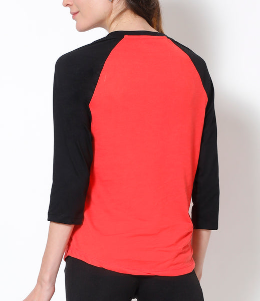 Red-Black 3/4th Sleeve Cotton T-Shirt