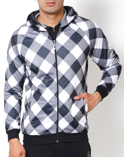 Black & White Diagonal Hooded Jacket