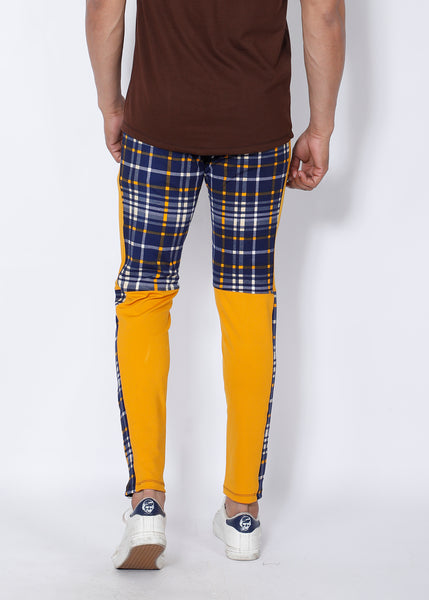 Navy Yellow Checked Slim-Fit Trackpants
