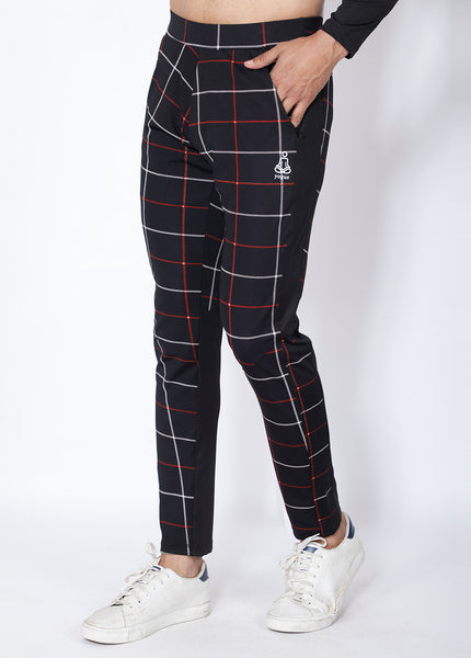 Black Checked Slim-Fit Trackpants