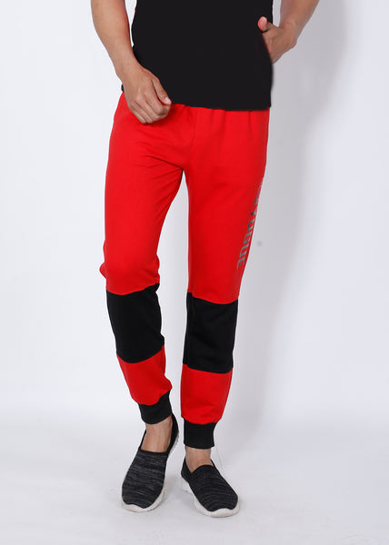 Red Black Colorblock Terry Joggers