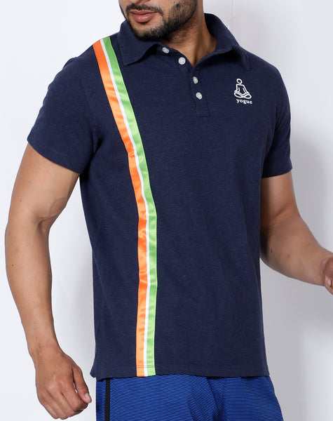Navy Tricolor Cotton Polo