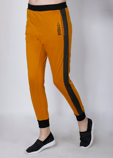 Mustard Joggers with Black Stripes