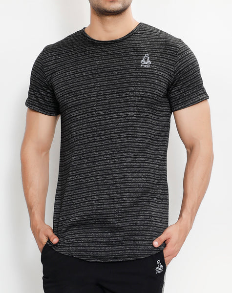 Black Grey Stripes Roundneck T-Shirt
