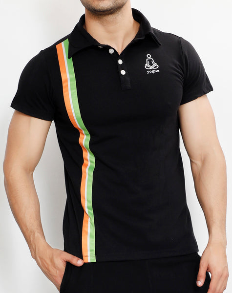 Black Tricolor Premium Cotton Polo