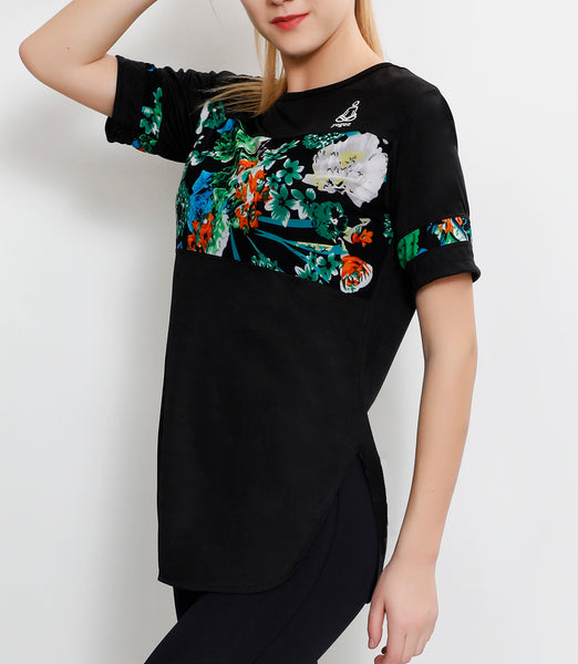 Black Floral Long T-Shirt