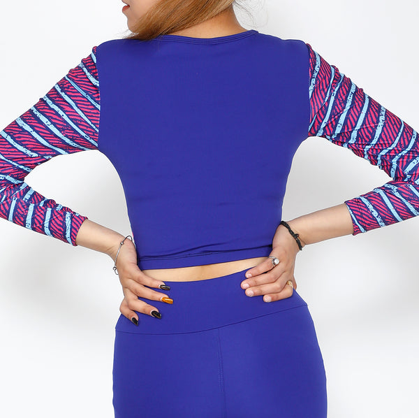 Pink & Blue Stripes Cutout Full Sleeve Top