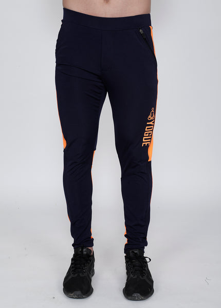 Navy Neon Orange Slim-Fit Trackpants