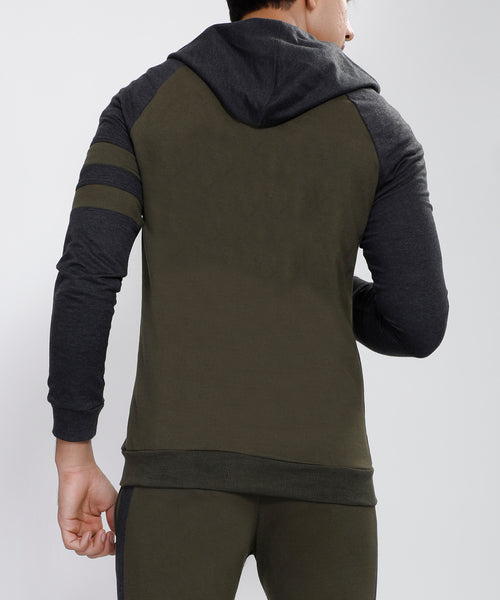 Millitary Green Hooded Tracksuit with Charcoal Contrast