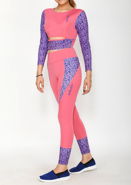 Shop The Look - Cutout Full Sleeve Top + Tights - Pink Leopard