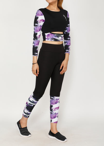 Shop The Look - Cutout Full Sleeve Top + Tights - Blackcurrant