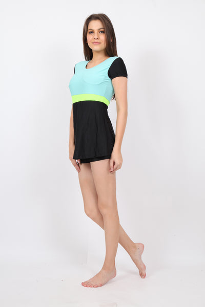 pH7 Black Green Swimsuit With Attached Shorts