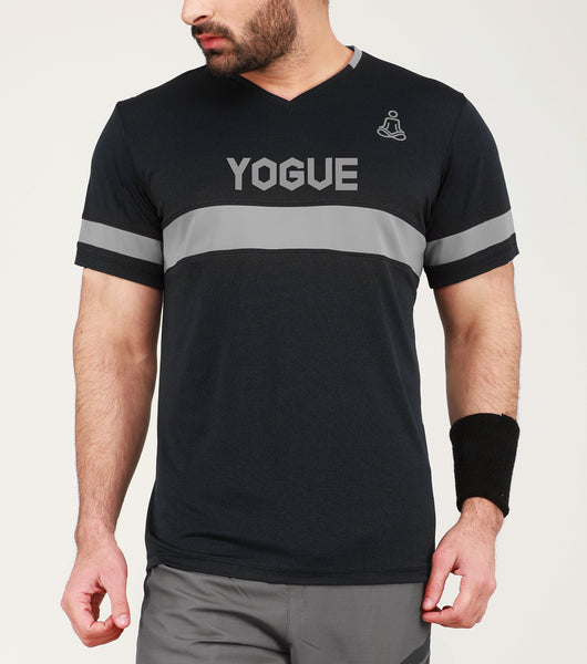 Black & Grey Stripe V-Neck T-Shirt