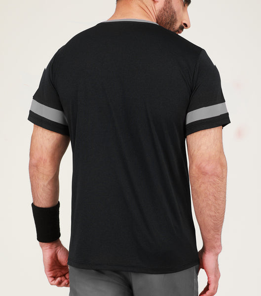 Black & Grey Stripe V-Neck T-Shirt
