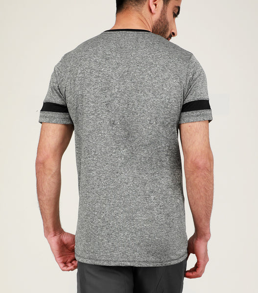 Grey & Black Stripe V-Neck T-Shirt