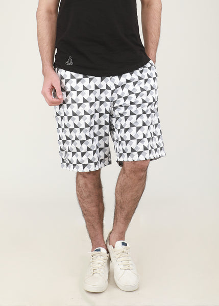 White & Black Trigonal Shorts