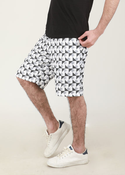 White & Black Trigonal Shorts