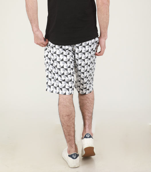 White & Black Trigonal Shorts