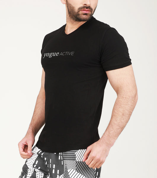 Yogue Active Black V-Neck Cotton T-Shirt