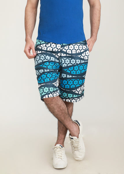 White & Blue Waves Shorts