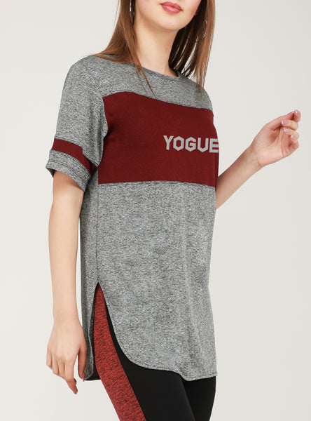 Grey Maroon Long T-Shirt