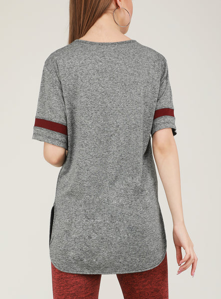 Grey Maroon Long T-Shirt