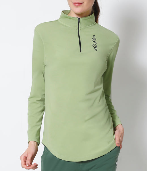 Pista Green Half Zipper Top