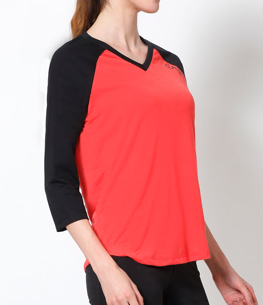 Red-Black 3/4th Sleeve Cotton T-Shirt