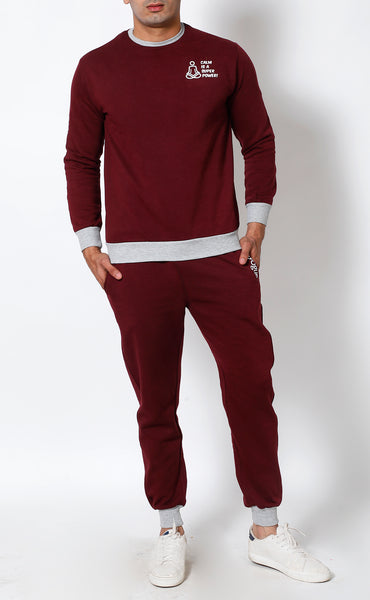 Maroon & Grey - Crew-Neck Tracksuit