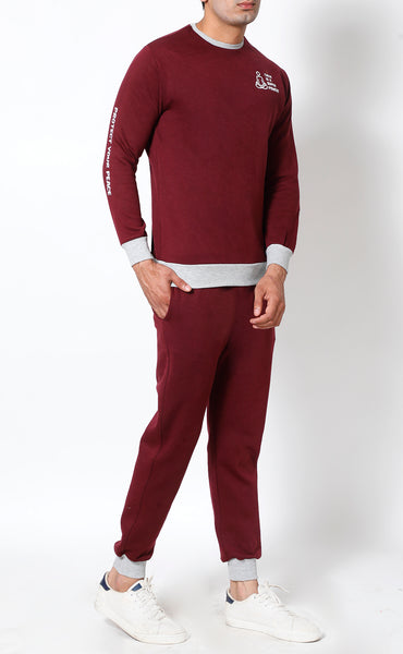 Maroon & Grey - Crew-Neck Tracksuit