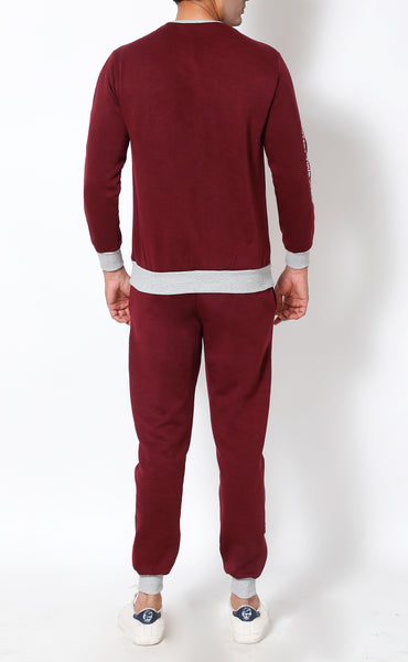 Maroon & Grey - Crew-Neck Tracksuit