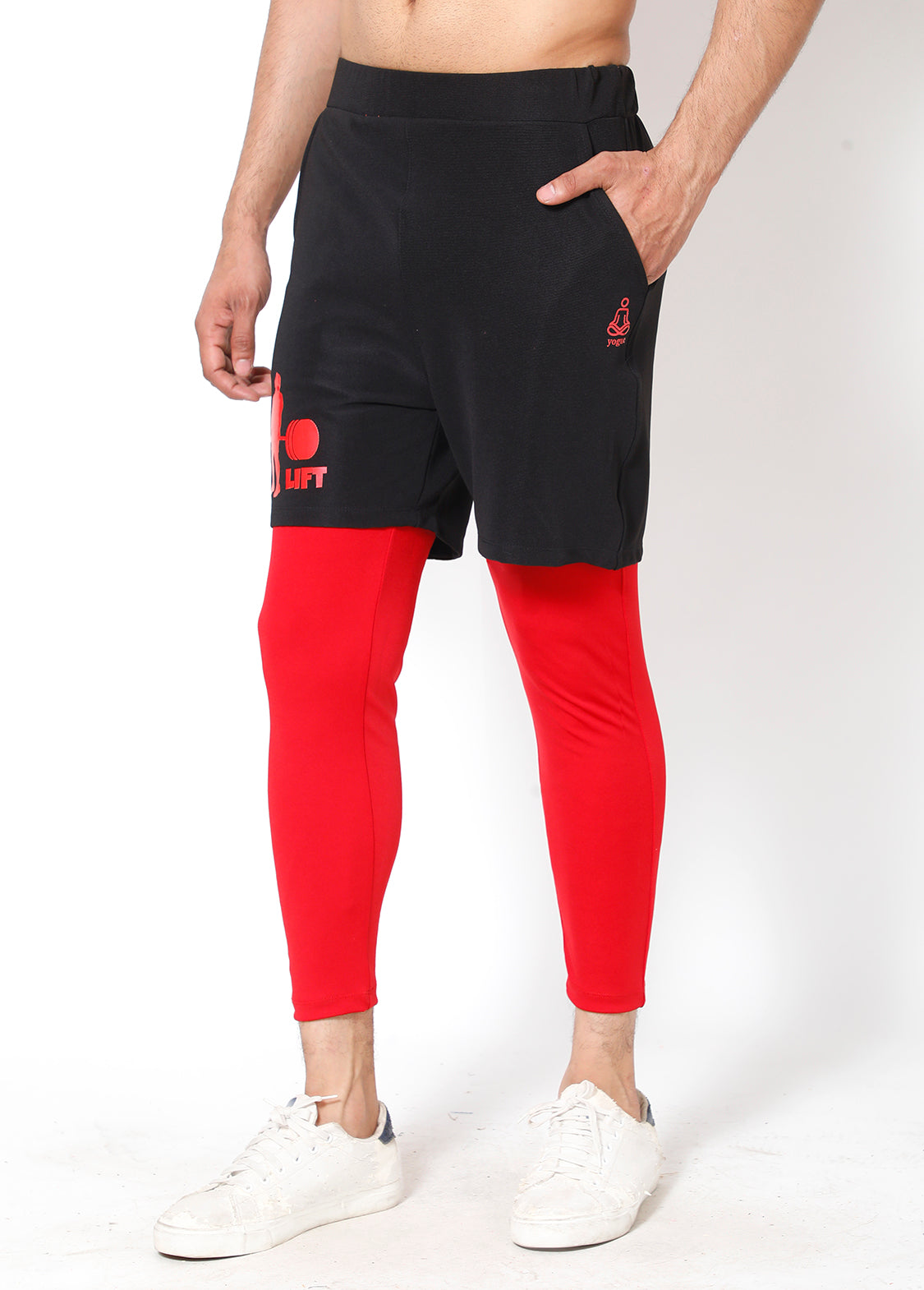 Black Crimson Deadlift 2-in-1 (Shorts+Tights) - Yogue Activewear
