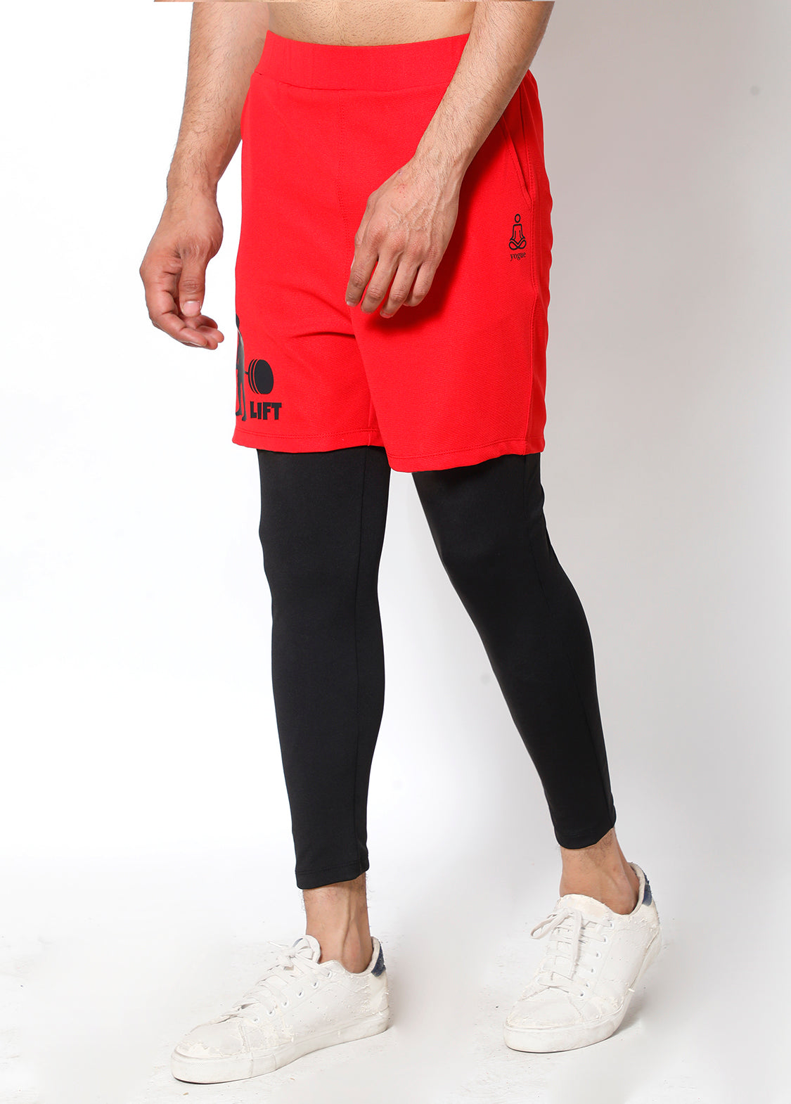 Red Black Deadlift 2-in-1 (Shorts+Tights) - Yogue Activewear