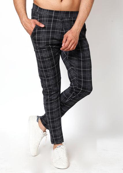 Black Plaid Slim-Fit Trackpants