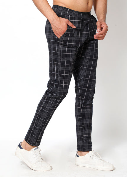 Black Plaid Slim-Fit Trackpants