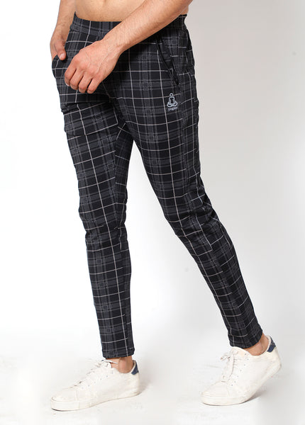 Black Plaid Slim-Fit Trackpants