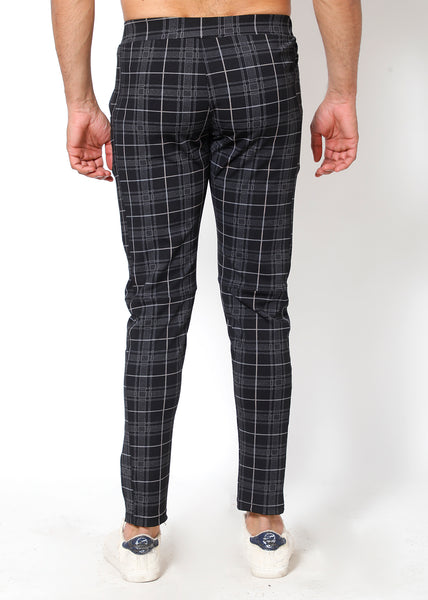 Black Plaid Slim-Fit Trackpants