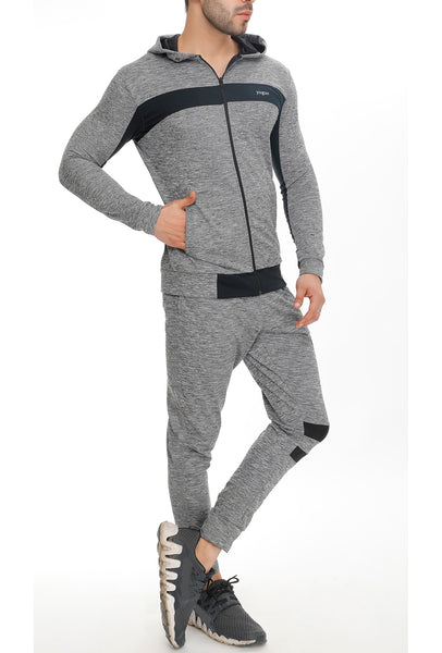 Grey Texture Tracksuit with Black Stripes