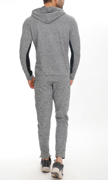 Grey Texture Tracksuit with Black Stripes