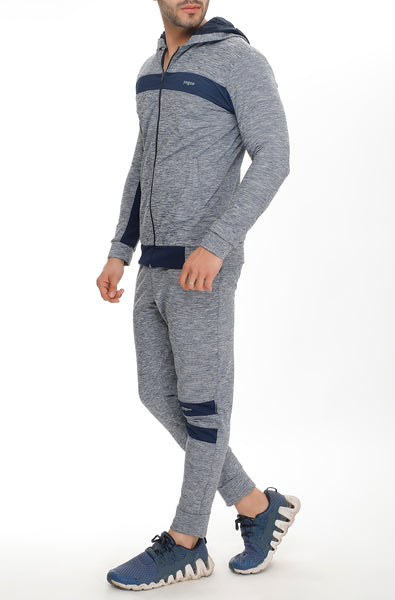 Grey Texture Tracksuit Navy Stripes