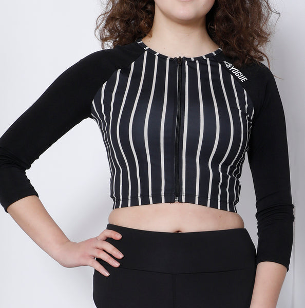 Black Pinstripes Crop Zipper