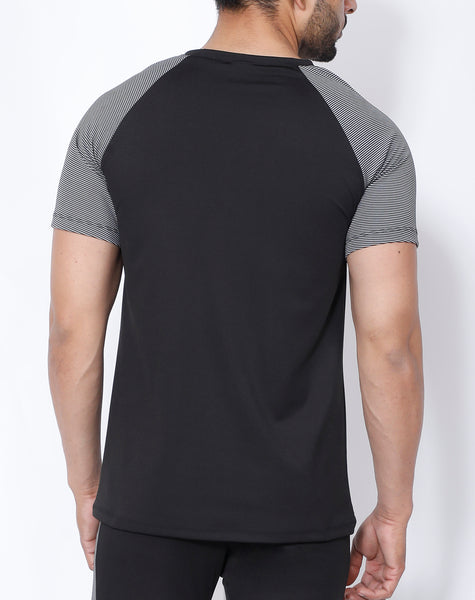 Black Grey Stripes Raglan T-Shirt