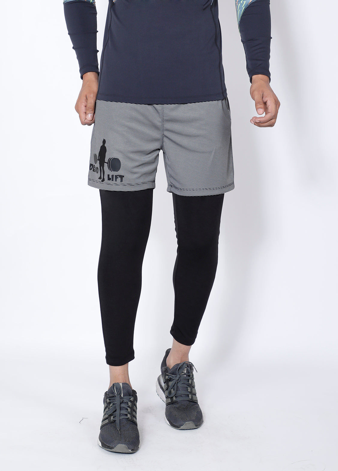 Grey Deadlift 2-in-1 (Shorts+Tights) - Yogue Activewear