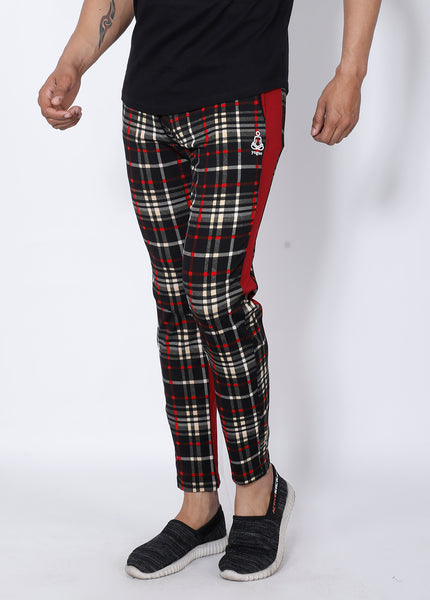 Black Red Checked Slim-Fit Trackpants