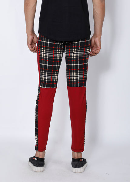 Black Red Checked Slim-Fit Trackpants