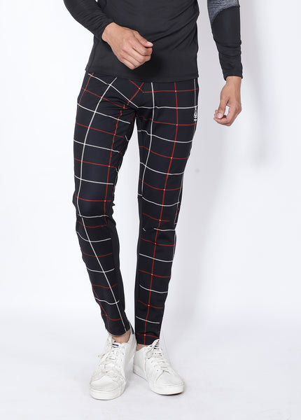 Black Checked Slim-Fit Trackpants