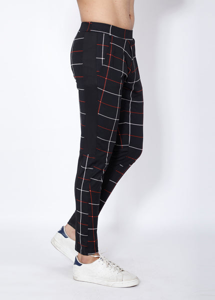 Black Checked Slim-Fit Trackpants